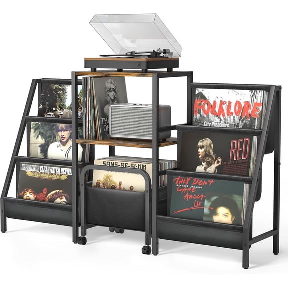 Record Player Stand with Vinyl Storage, Record Player Table with Vinyl Record Storage Up to 280 Albums, Turnta ble Stand with Record Holder Display Shelf, Record Cabinet for Media Stereo Audio