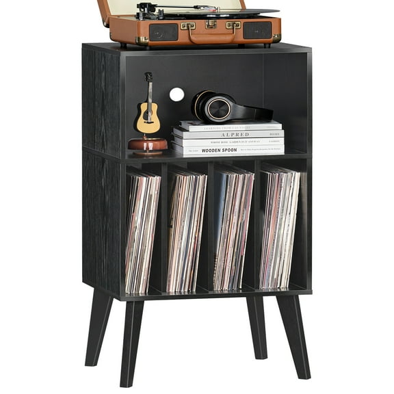 Record Player Stand, Vinyl Turntables Stand with Storage, Holds up to 160 Albums, Record Player Holder Dispaly Shelf for Bedroom Living Room - Black