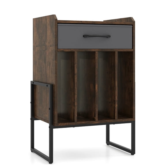 Record Player Stand With Drawer And Record Holder For Music Room, Living Room And Study