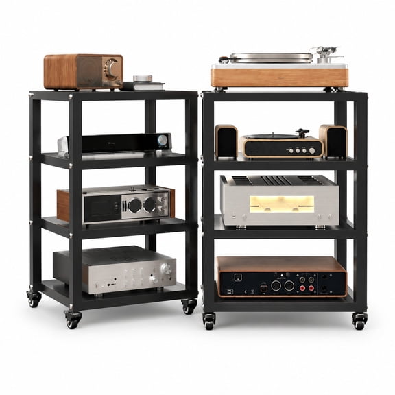 Record Player Stand with 4-Tier Storage, Media Stand & Media Shelf for DVD AV, Turntable Shelf, 31.5 x 19.69 x 15.75 Inches