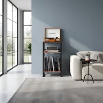 Record Player Stand with Album Storage - Retro Style End Table for Living Room