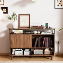 Record Player Stand with Charging Station Table with Vinyl Record Storage, Mid Century Large Turntable Stand End Table for Living Room Bedroom