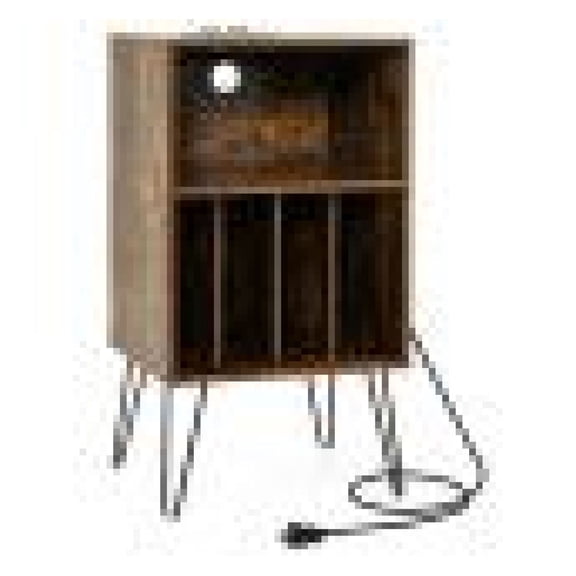 Record Player Stand with Charging Station, Vinyl Storage Cabinet for Living Room, 3-Tier Turntable Console with Dividers, 110lbs Capacity