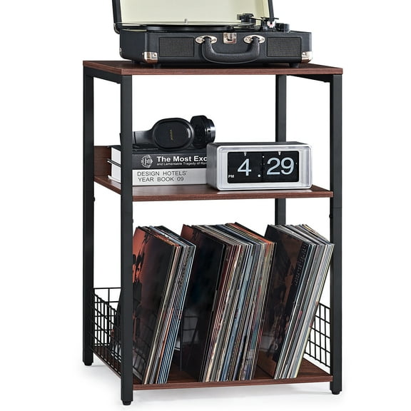 Record Player Stand with Storage, Large Record Player Table,Vinyl Record Storage Cabinet, Record Player Table, Walnut