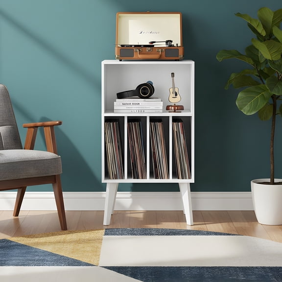 Record Player Stand with Storage - Mid-Century Modern Vinyl Record Holder