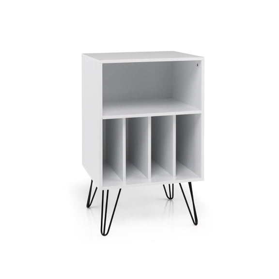 Record Player Stand with Storage, Vinyl Record Cabinet with Metal Legs, Freestanding Turntable Shelf for Living Room, Bedroom, Office - Brown/White