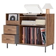 thumbnail image 1 of Record Player Stand with Storage for 500+ Albums, Mid-Century Modern Turntable Shelf & Drawers Sturdy Wood & Metal Audio Console for Living Room, 1 of 19