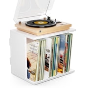 Honiway Record Player Stand with Vinyl Record Storage, Turntable Stand Wall Mount Up to 80-100 Albums, 3-Compartment Vinyl Record Holder, White