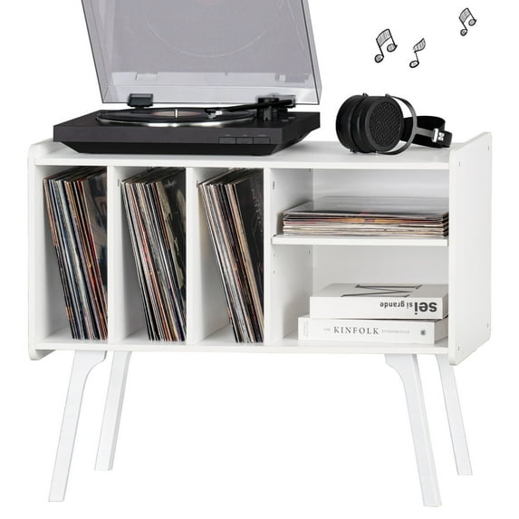 Record Player Stand with Vinyl Storage, Record Player Table Holds up to 220 Albums, Turntable Stand with Wood Legs for Living Room