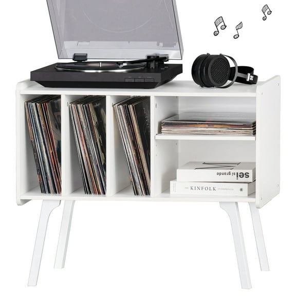 Record Player Stand with Vinyl Storage, Record Player Table Holds up to 220 Albums, Turntable Stand with Wood Legs for Living Room