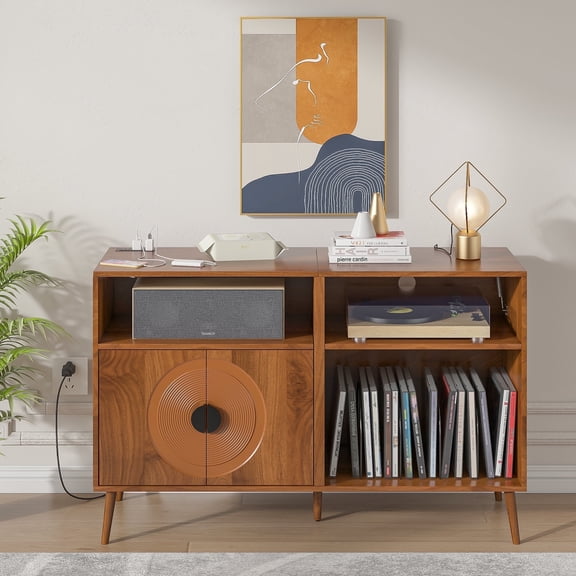 Record Player Stand with Vinyl Storage, Record Storage Turntable Stand, Walnut