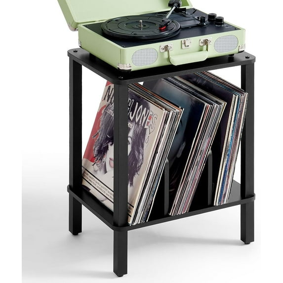 Record Player Stand with Vinyl Storage up to 100 Albums, Black Turntable Stand, Vinyl Record Storage
