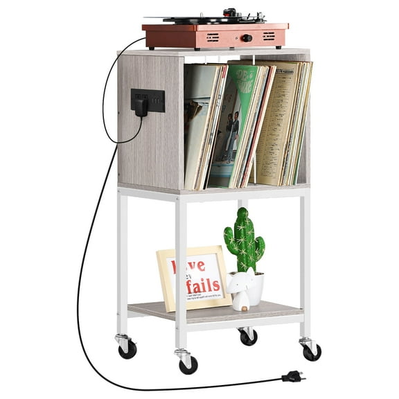 Record Player Table with USB Ports and Outlets Turntable Stand Cabinet