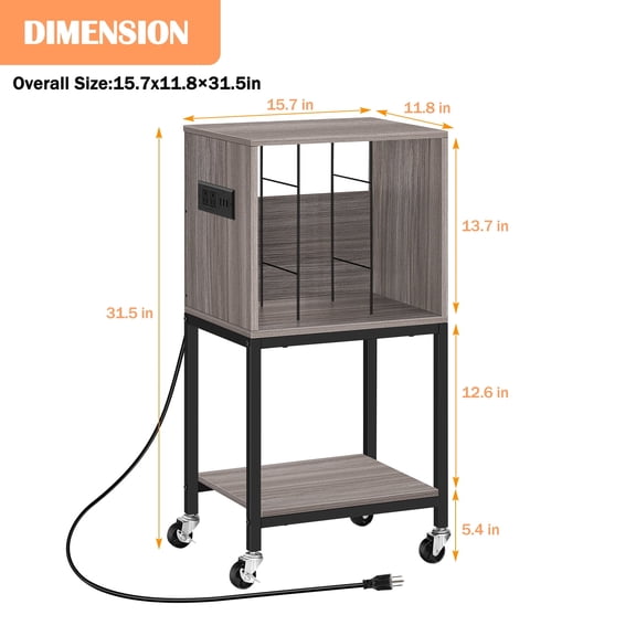 Record Player Table with USB Ports and Outlets Turntable Stand Cabinet
