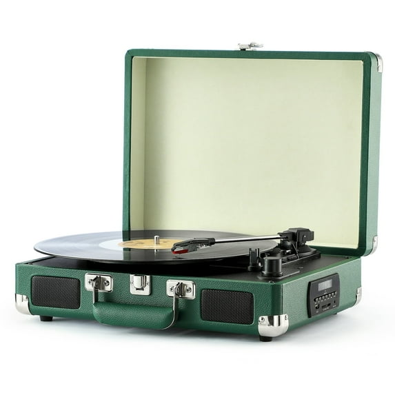 Record Player Turntable 3-Speed Bluetooth w/ Built-in Speakers Headphone Jack RCA Suitcase Portable