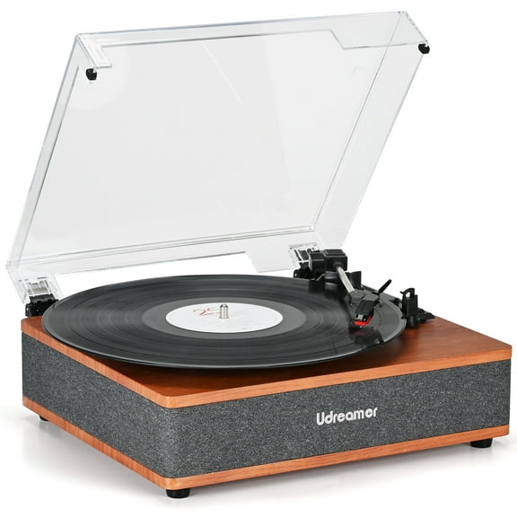 Udreamer Vinyl Record Player with Speakers & 3-Speed and Wireless Bluetooth,Vintage Audio Turntables | Gray