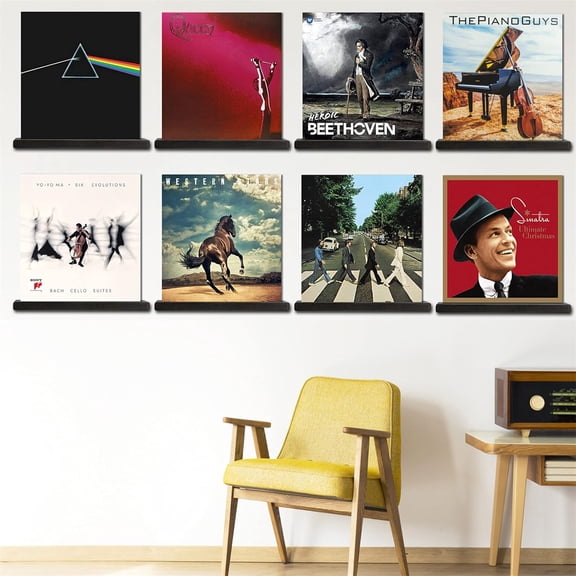 Record Shelves Set of 8 Vinyl Record Shelf Wall Mount for LP Album Storage Made from Superior Pine Wood - Floating Wall Shelves/Ledge for Record Wall Display - Vinyl Record Storage