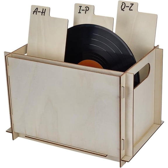 Record Storage Crate 9.6x10x14.96inch Vinyl Albums Storage Pale Goldenrod Color Wooden Holder Rectangle Wood Storage Boxes with Hole Handles