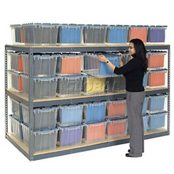 Record Storage Rack with Polyethylene File Boxes - Gray
