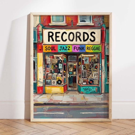 Record Store Wall Art Print Vinyl Shop Poster Colorful Music Store Decor Retro Jazz Soul Funk Reggae Artwork