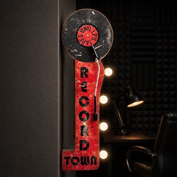 Record Town Vinyl LP's Tapes Vintage LED Sign