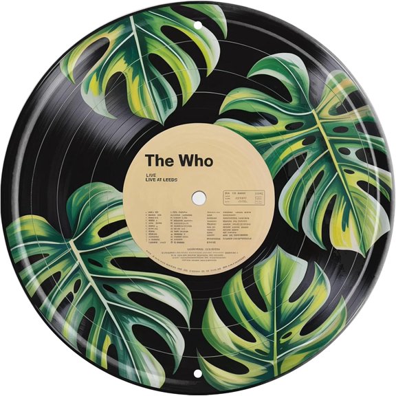 Record Vinyl Monstera Deliciosa Metal Sign 8x8 in Round Botanical Plaque for Home Wall Decor Gift