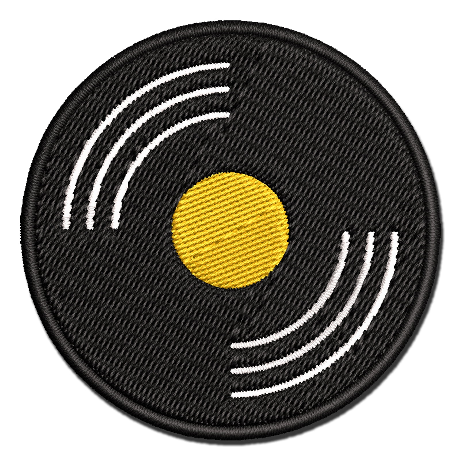 Record Vinyl Music Applique Multi-Color Embroidered Hook & Loop Patch - 3.5 Inch Large