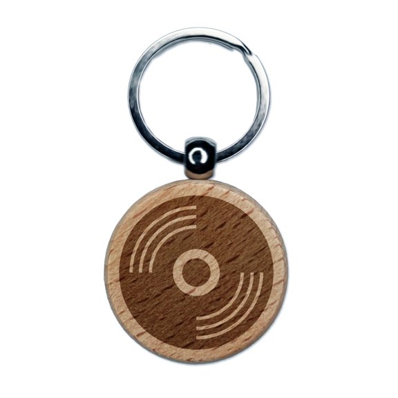 Record Vinyl Music Round Keychain Charm Tag - Engraved Wood