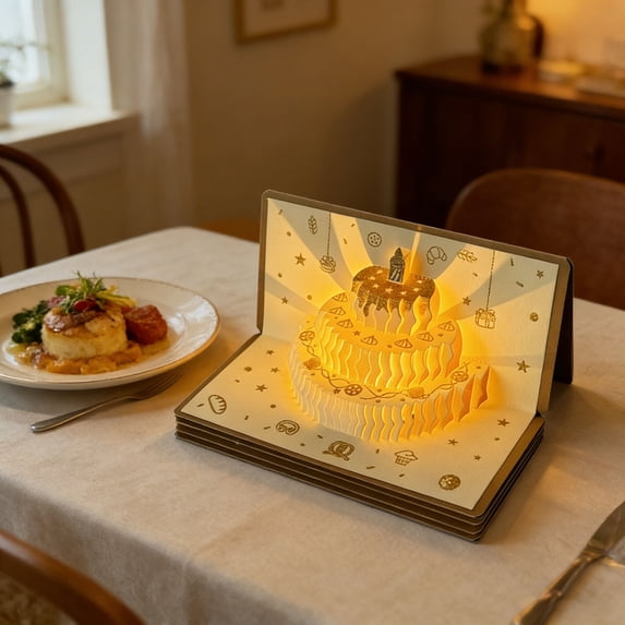 Recordable 3D Pop-Up Birthday Card With Lights, 3D Up Musical Birthday Card With Pocket Wallet Gold Birthday Card Greeting Card Reusable Diy Gift For Women, Men, Moms, Dads 7.1"X3.3" Home Decor