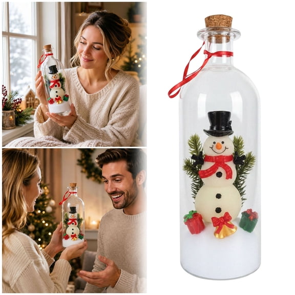 Recordable Christmas Message Bottle Ornament, 30-Second Voice Recording Holiday Keepsake with Warm Lighted Mini Scene, Decorative Tabletop Display for Family and Seasonal Gifts