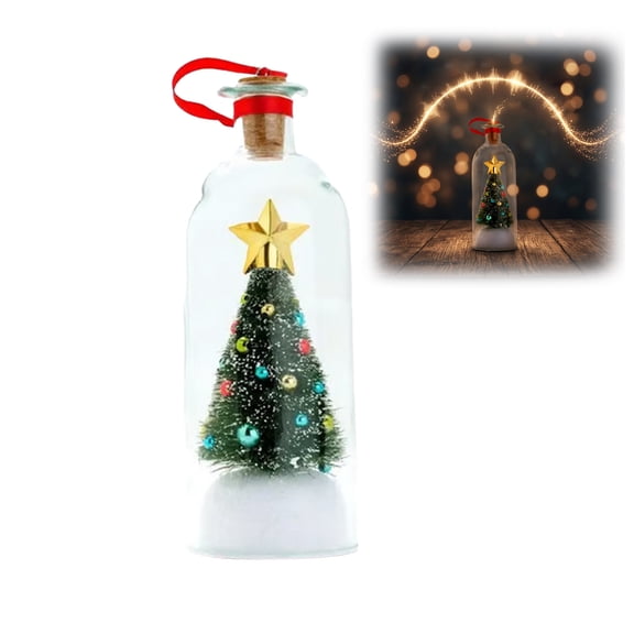 Recordable Christmas Message in a Bottle Ornament, Voice Recording Holiday Keepsake with Playback, Snowy Glass Bottle Tree Decoration (1PC)