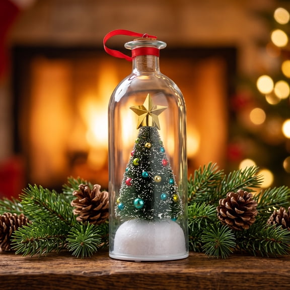 Recordable Christmas Message in a Bottle Ornament with Playback, Voice Message Keepsake, Snow Scene Glass Bottle Xmas Tree Decor.(1Pcs)
