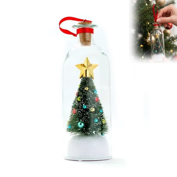 Recordable Christmas Ornament, Voice Message in a Bottle with Playback Feature, Snowy Christmas Tree Glass Decoration for Tree, Mantel & Holiday Home Decor