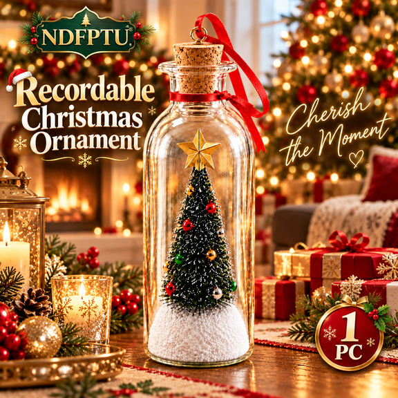 Recordable Christmas Tree in a Bottle, 30 Second Voice Recording Christmas Ornament, Personalized Message in a Bottle Keepsake with Playback, Holiday Gift for Family and Friends
