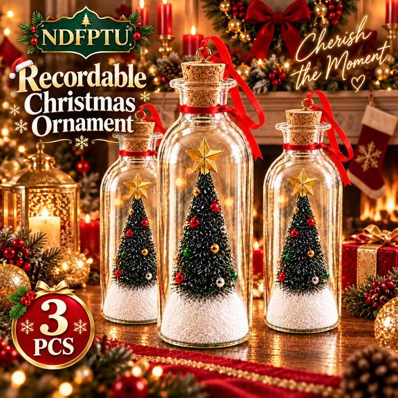 Recordable Christmas Tree in a Bottle, 30 Second Voice Recording Christmas Ornament, Personalized Message in a Bottle Keepsake with Playback, Holiday Gift for Family and Friends
