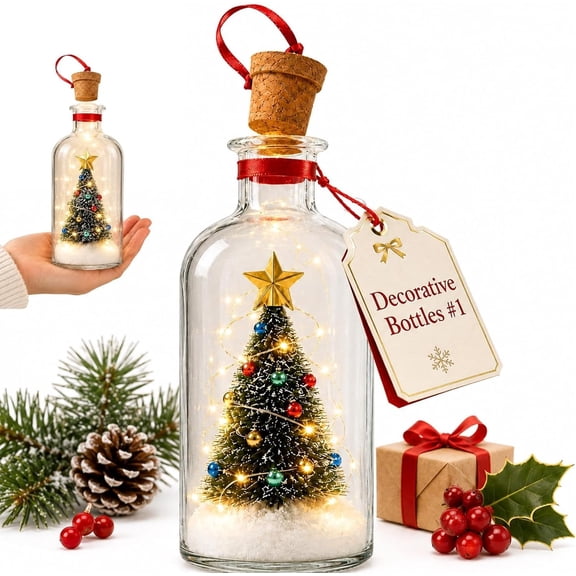 Recordable Christmas Tree in a Bottle Ornament, 30-Second Christmas Message Voice Recording Mini Glass Keepsake with Snow Scene for Holiday Décor & Gifting Gift for Family, Friends and Coworkser