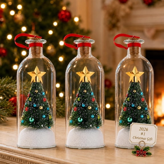 Recordable Christmas Tree in a Bottle Ornament, Recordable Glass Voice Bottle Mini Glass Keepsake with Snow Unique Holiday Keepsake & Festive Gift for Family