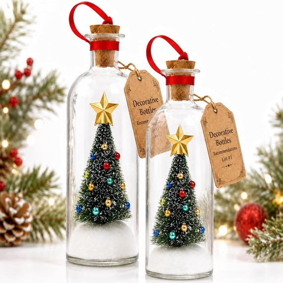 Recordable Christmas Tree Message in a Bottle Ornament,30-Second Voice Recording Keepsake with Snowy Mini Trees,Glass Holiday Decoration for Mantel(3PCS), Lazyguy