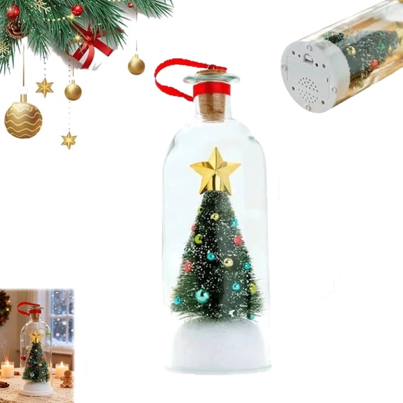 Recordable Christmas Tree Message in a Bottle Ornament, Snowy Scene Glass Bottle Decoration for Tree and Home, Voice Recording Holiday Keepsake with Playback