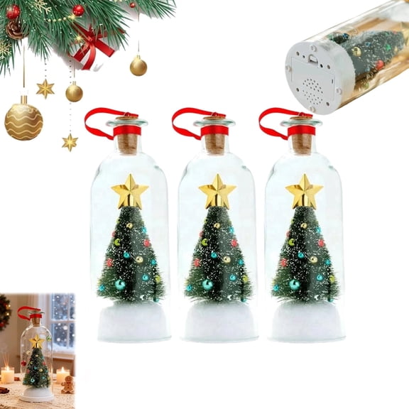 Recordable Christmas Tree Message in a Bottle Ornament, Snowy Scene Glass Bottle Decoration for Tree and Home, Voice Recording Holiday Keepsake with Playback
