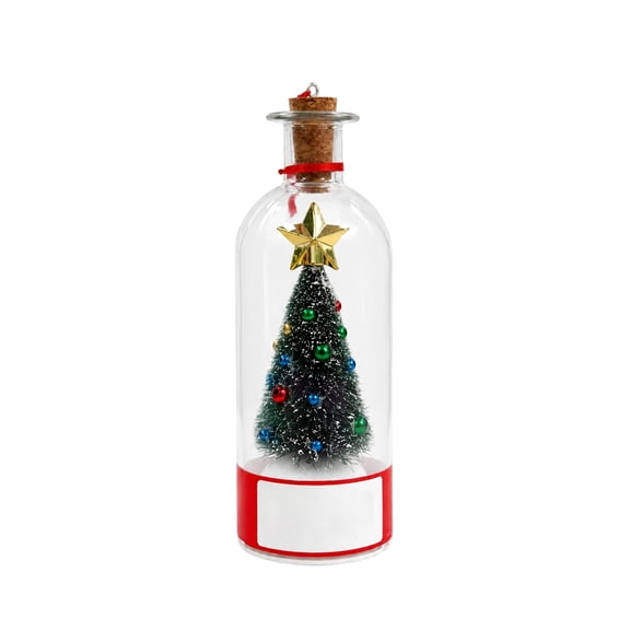Recordable Christmas Tree Message in a Bottle Ornament, Voice Recording Holiday Keepsake with Playback, Snowy Scene Glass Bottle Decoration for Tree and Home (A)