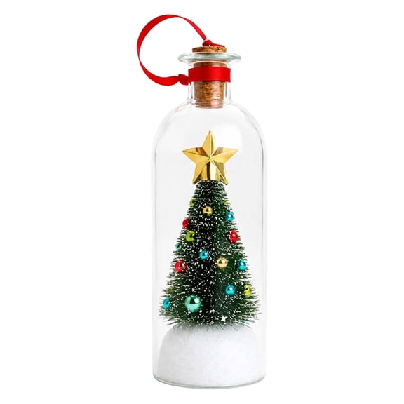 Recordable Christmas Tree Message in a Bottle, Voice Recording Holiday Keepsake with Playback, Glass Christmas Gifts with Snowy Scene and Playback - Green