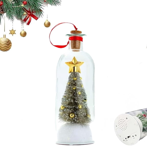 Recordable Christmas Tree Message in A Bottle, Voice Recording Keepsake Ornament with Mini Tree Landscape, Personalized Decor for Family Friends Holiday Home Table Decoration
