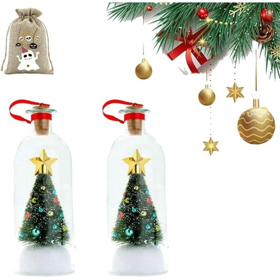 Recordable Christmas Tree Message in a Bottle, The Whispering Tree Keepsake Record Voice Ornament, Recording Wishing Glass Decoration, Miniature Xmas Holiday Gift Festive Home Decor(2pcs)
