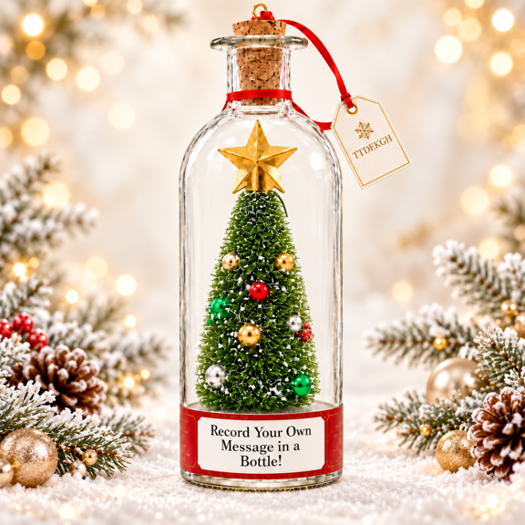 Recordable Christmas Tree in a Bottle Ornament, Custom Voice Message Glass Keepsake, Mini Pine Tree Holiday Decor & Sentimental Gift for Family