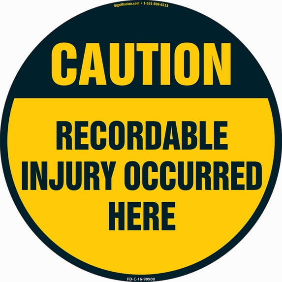 Recordable Injury Occurred Here Non-Slip Floor Marker | 16" Circle Vinyl Decal | Protect Your Business, Work Place & Customers |  Made in The USA
