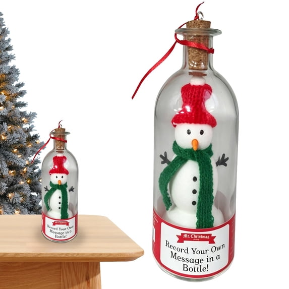 Recordable Message in A Bottle Christmas Ornament, Snowman Keepsake with Voice Playback, Glass Bottle Holiday Home Decor with Cork