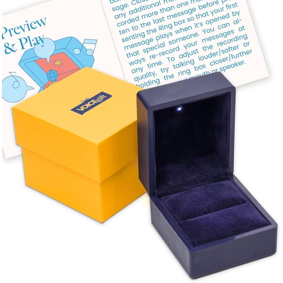 Recordable Ring Box with LED Light - Records Voice, Music & Multiple Messages up to 60 Sec - Wedding Ring Box, Engagement Ring Box with Light or Special Occasions - Midnight Blue