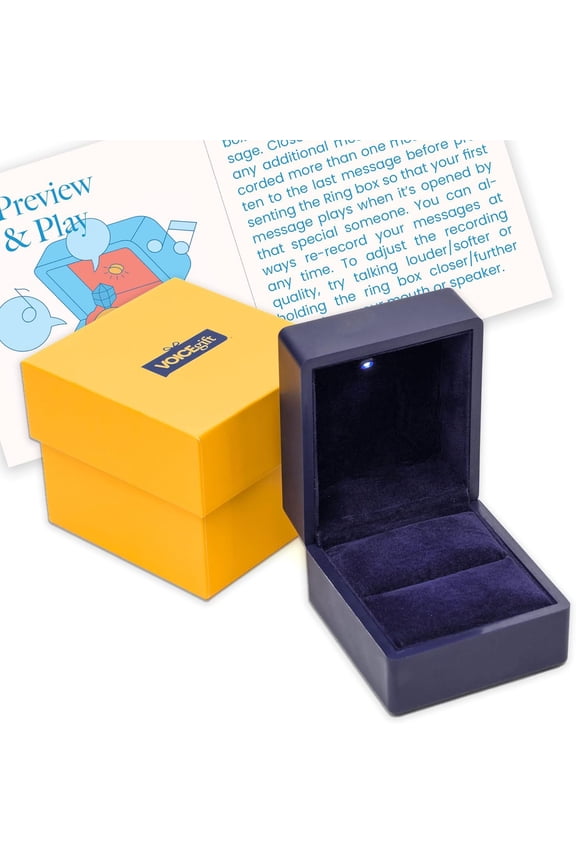 Recordable Ring Box with LED Light - Records Voice, Music & Multiple Messages up to 60 Sec - Wedding Ring Box, Engagement Ring Box with Light or Special Occasions - Midnight Blue
