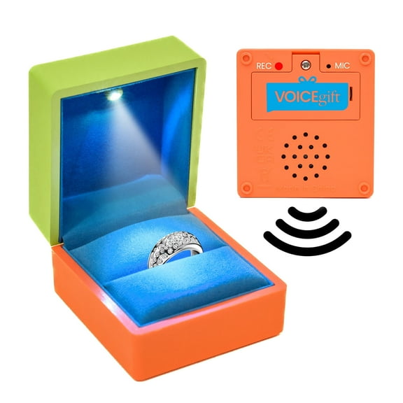 Recordable Ring Box with LED Light - Records Voice, Music & Multiple Messages up to 60 Sec - Wedding Ring Box, Engagement Ring Box with Light or Special Occasions - Salmon Lime